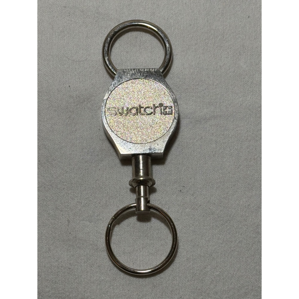 Vintage Swatch Silver Tone Metal Quick Release Pull Apart Keychain Key Ring